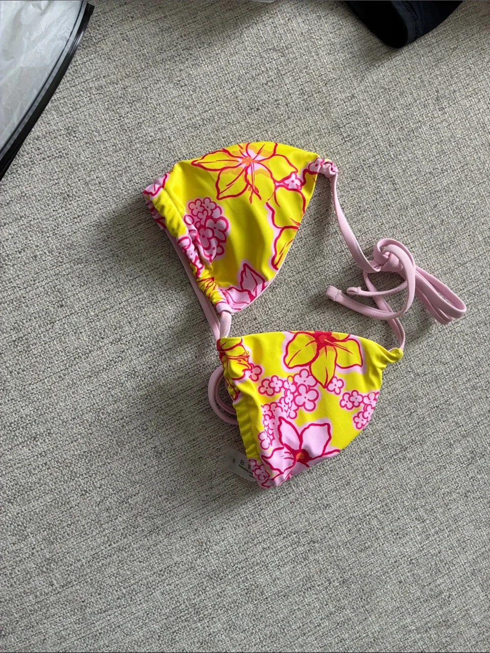 Yellow & Pink Floral Triangle Bikini Top - Women's Swim